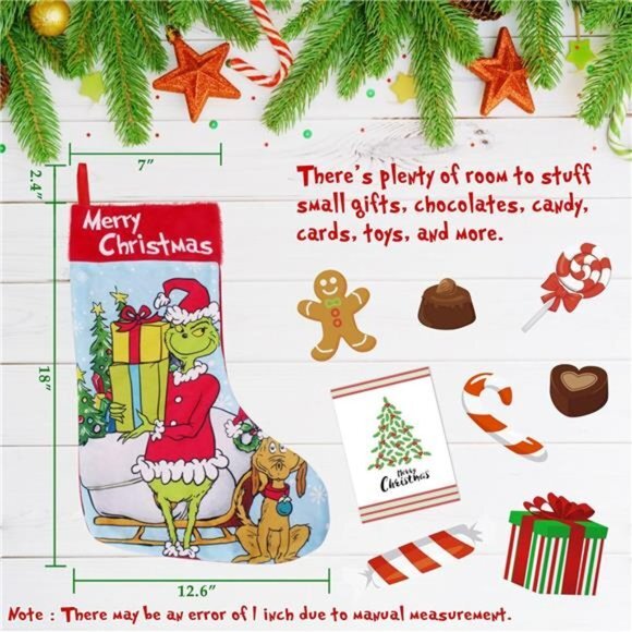 4 Pack Grinchs Christmas Stocking,18 Inch Large Grinchs Stockings Christmas‎ - Picture 3 of 6